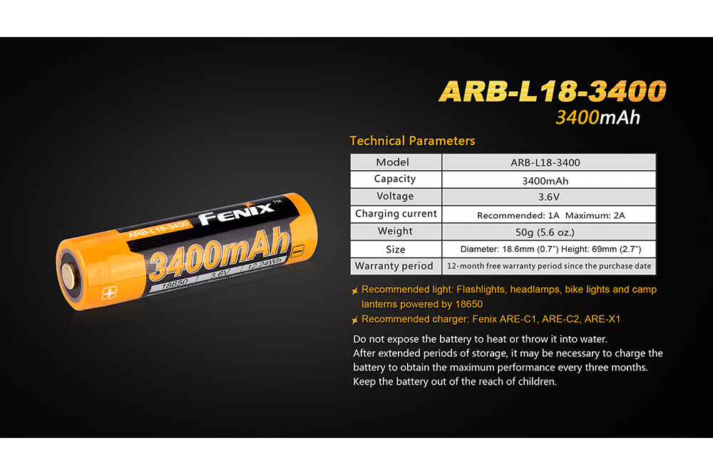 Fenix ARB-L18-3400mAh Rechargeable 18650 Battery Fenix Store