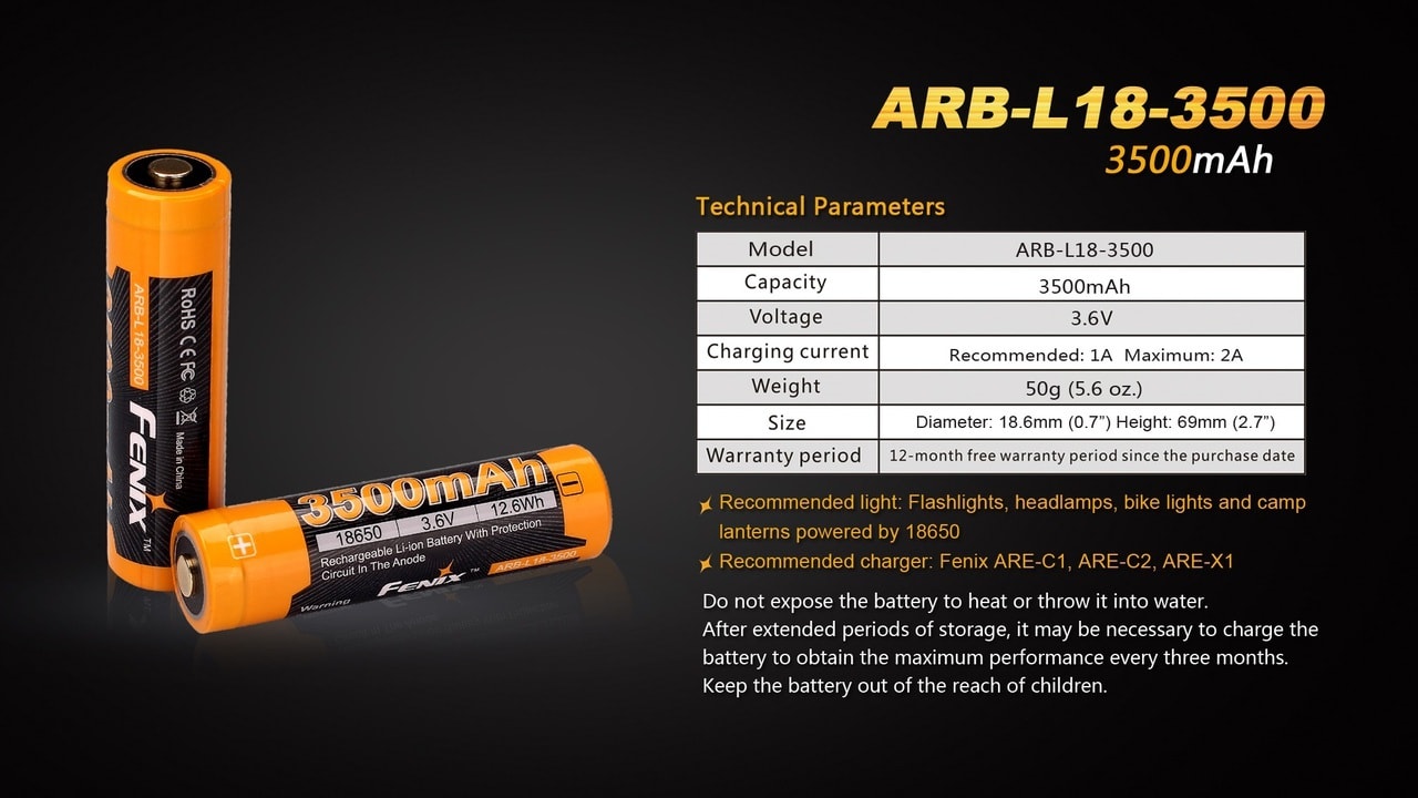 Fenix ARB-L18-3500 High-Capacity 18650 Battery - 3500mAh Fenix Store