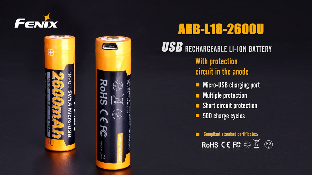 Fenix ARB-L18-2600U USB Rechargeable Li-ion 18650 Battery Fenix Store