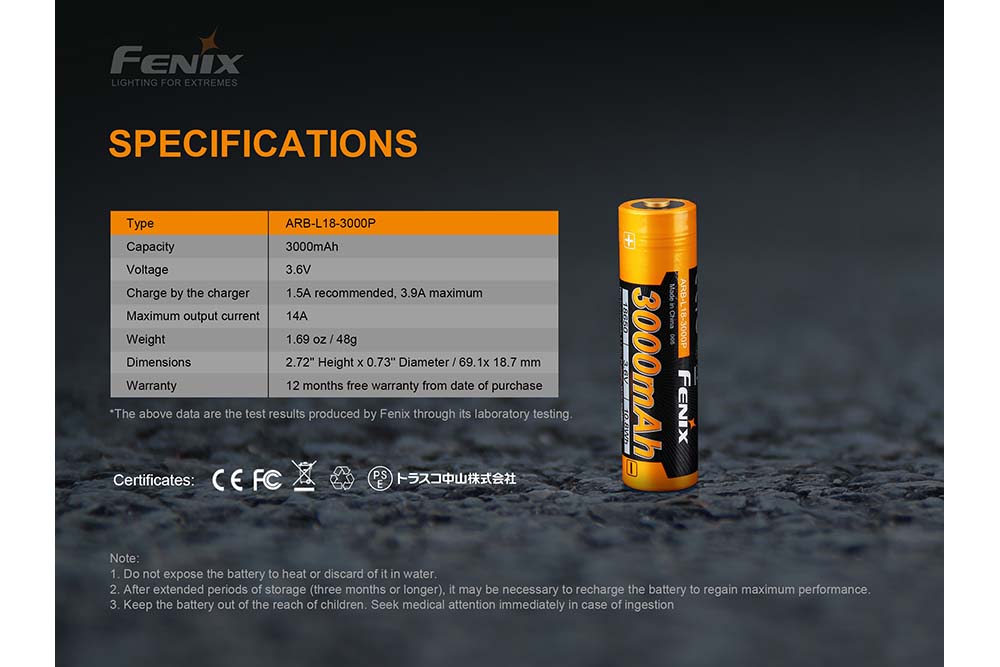 Fenix ARB-L18-3000P Rechargeable Li-ion Battery Fenix Store