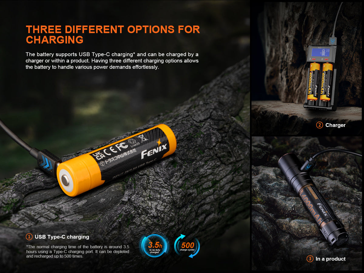 Fenix ARB-L18-4000U High-Capacity USB Rechargeable 18650 Battery - 4000mAh Fenix Store