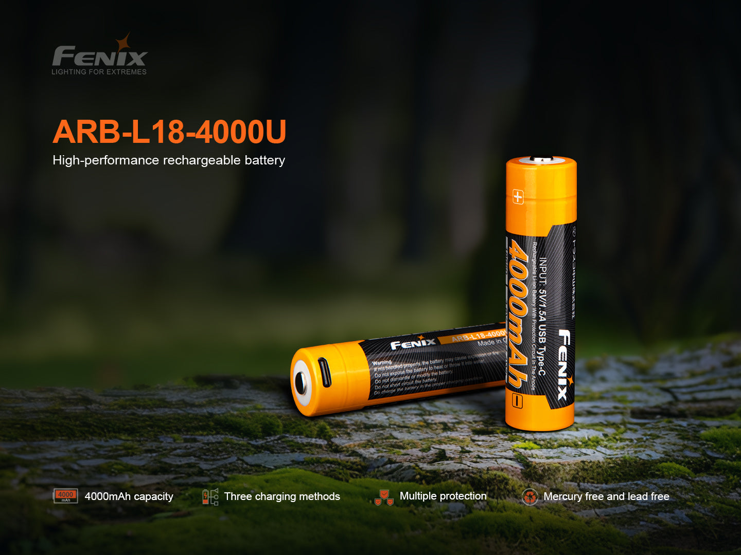 Fenix ARB-L18-4000U High-Capacity USB Rechargeable 18650 Battery - 4000mAh Fenix Store