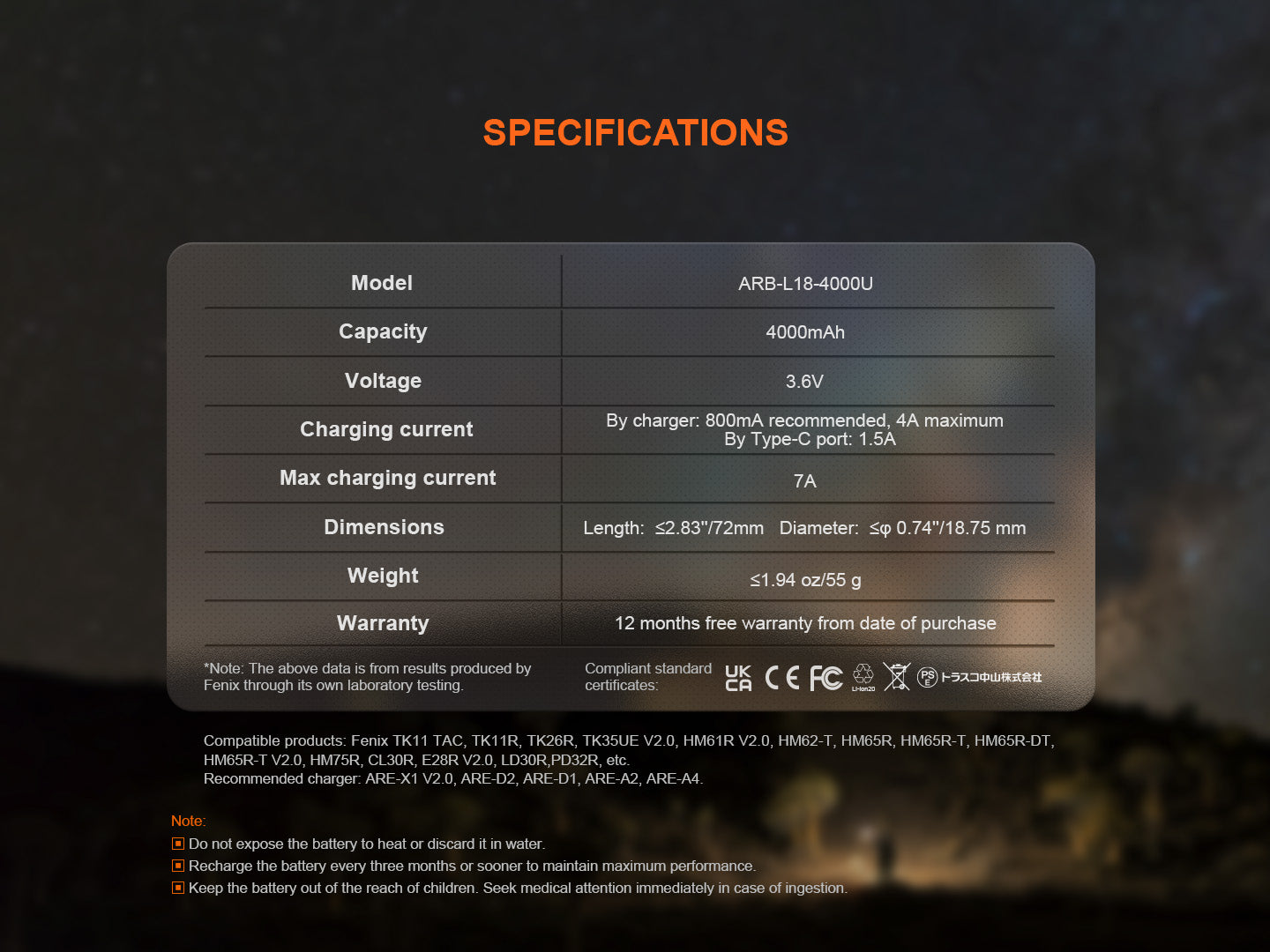 Fenix ARB-L18-4000U High-Capacity USB Rechargeable 18650 Battery - 4000mAh Fenix Store