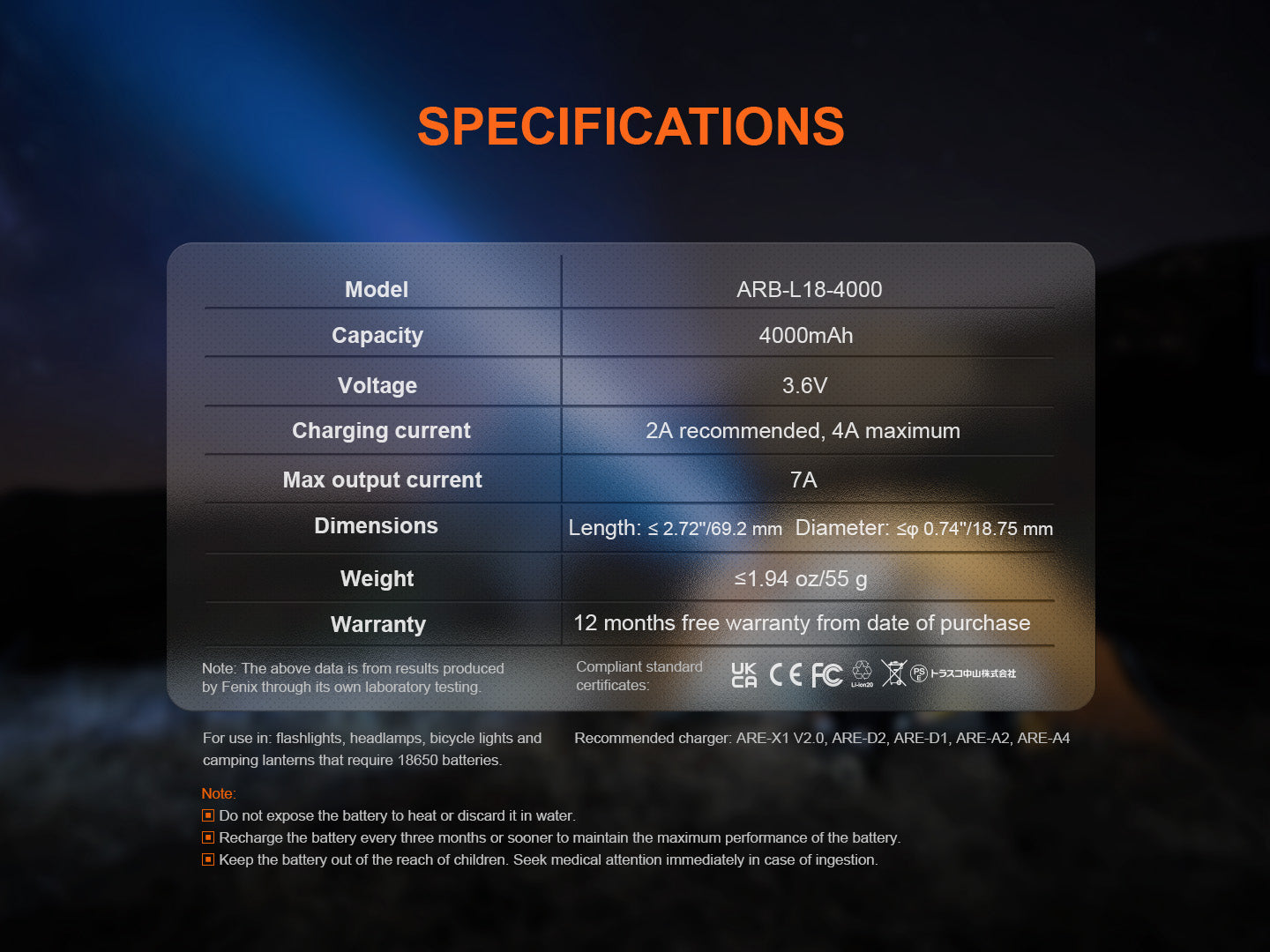 Fenix ARB-L18-4000 High-Capacity 18650 Battery - 4000mAh Fenix Store