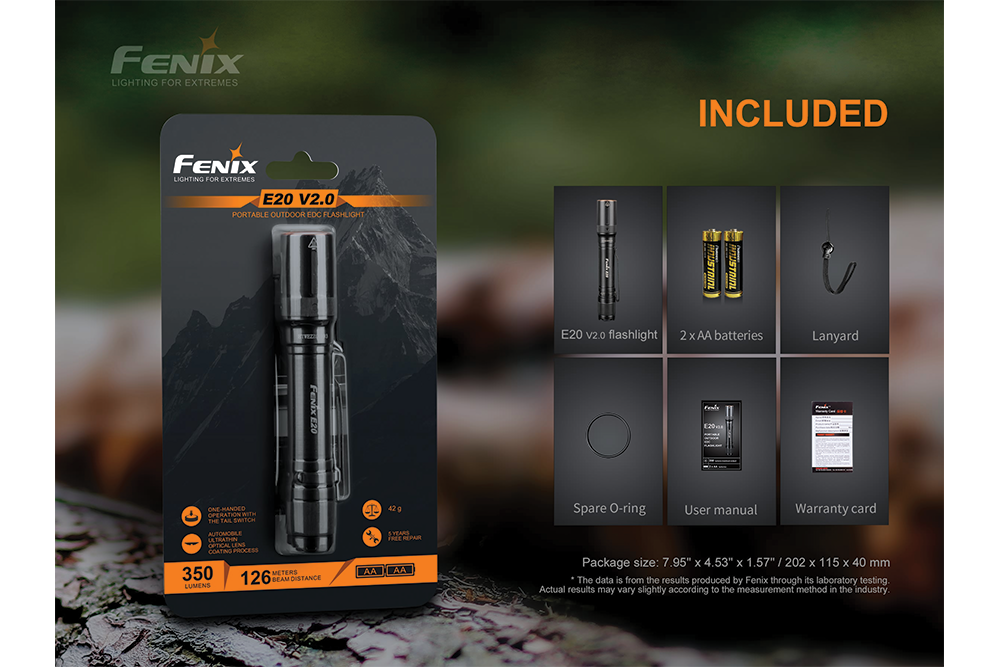 Fenix E20 V2.0 EDC Flashlight - 350 Lumens Fenix Store