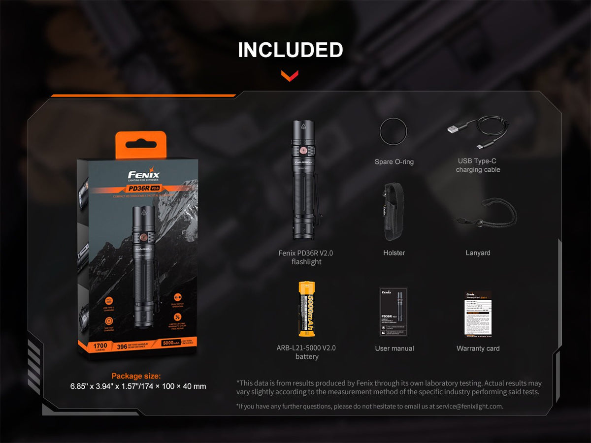 Fenix PD36R V2 Compact Rechargeable Tactical Flashlight - 1700 Lumens Fenix Store