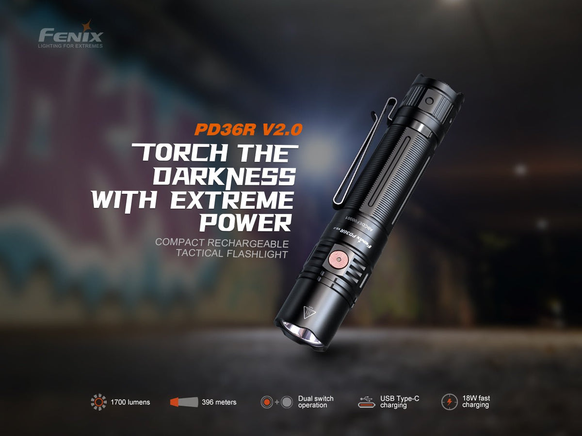 Fenix PD36R V2 Compact Rechargeable Tactical Flashlight - 1700 Lumens Fenix Store