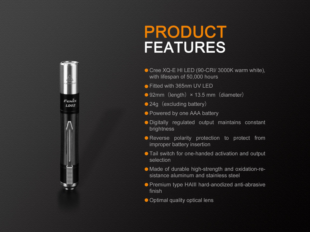 Fenix LD02 V2.0 EDC LED Penlight with UV Lighting Fenix Store